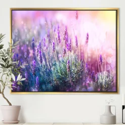 Designart - Growing and Blooming Lavender - Floral Framed Canvas Art print