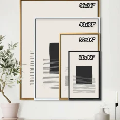 Designart - Minimal Geometric Lines And Squares VIII - Modern Canvas Wall Art Print in Black Frame