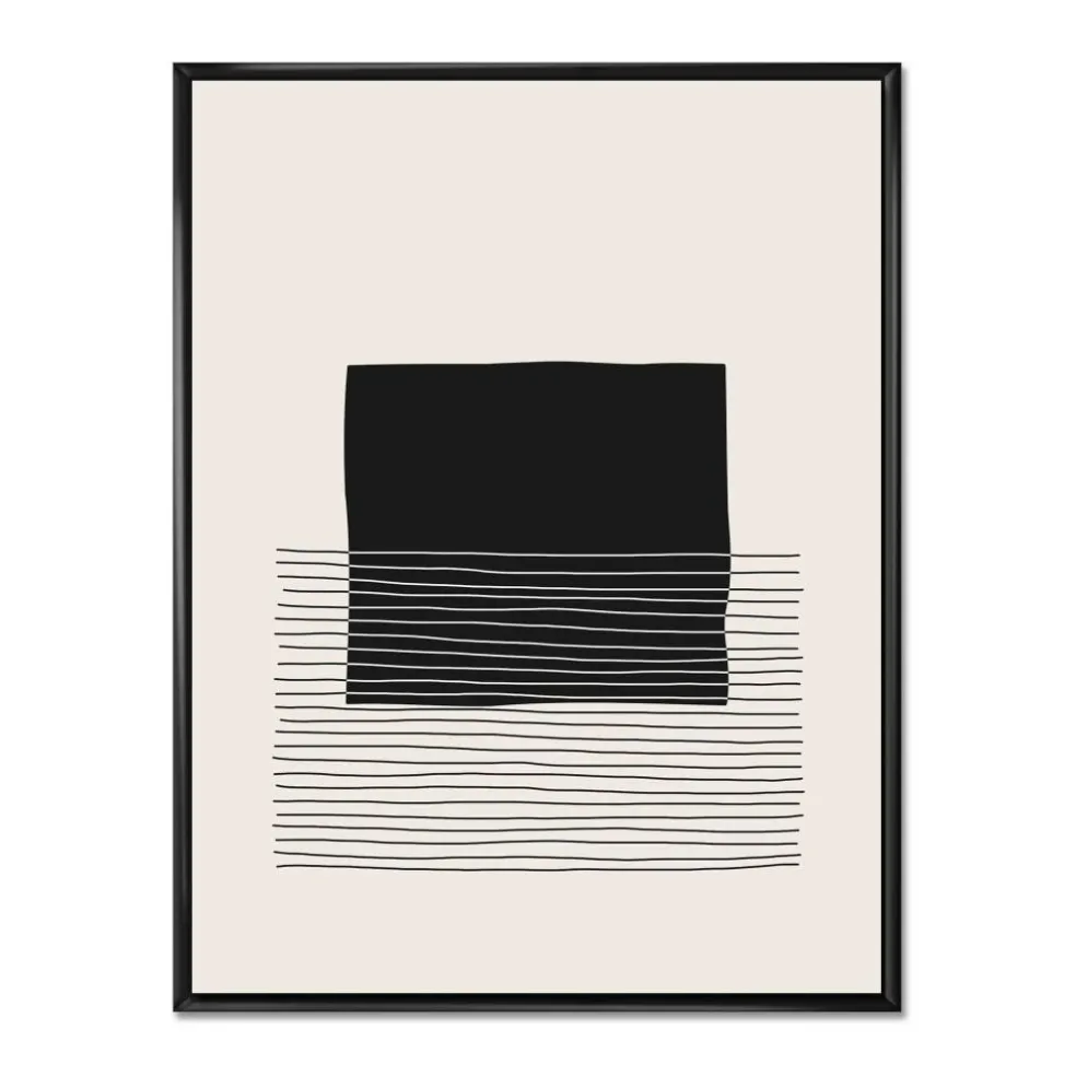 Designart - Minimal Geometric Lines And Squares VIII - Modern Canvas Wall Art Print in Black Frame