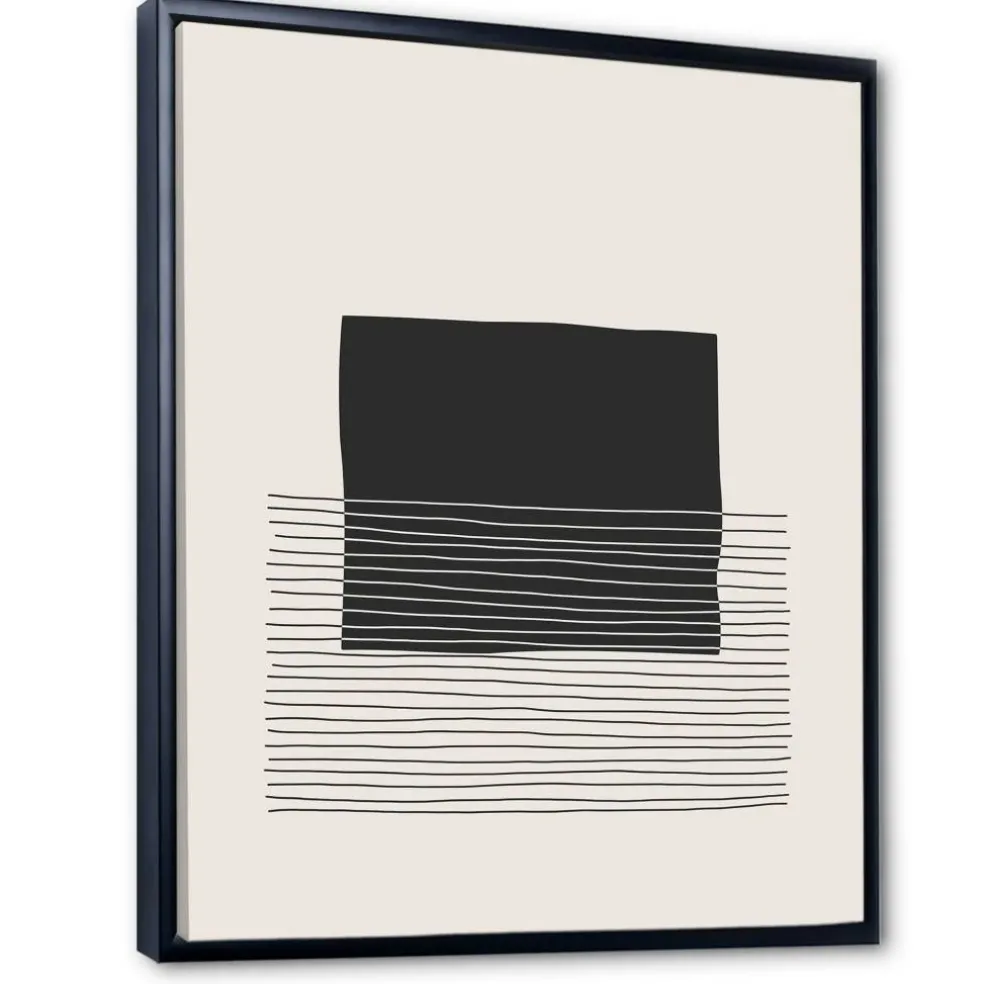 Designart - Minimal Geometric Lines And Squares VIII - Modern Canvas Wall Art Print in Black Frame