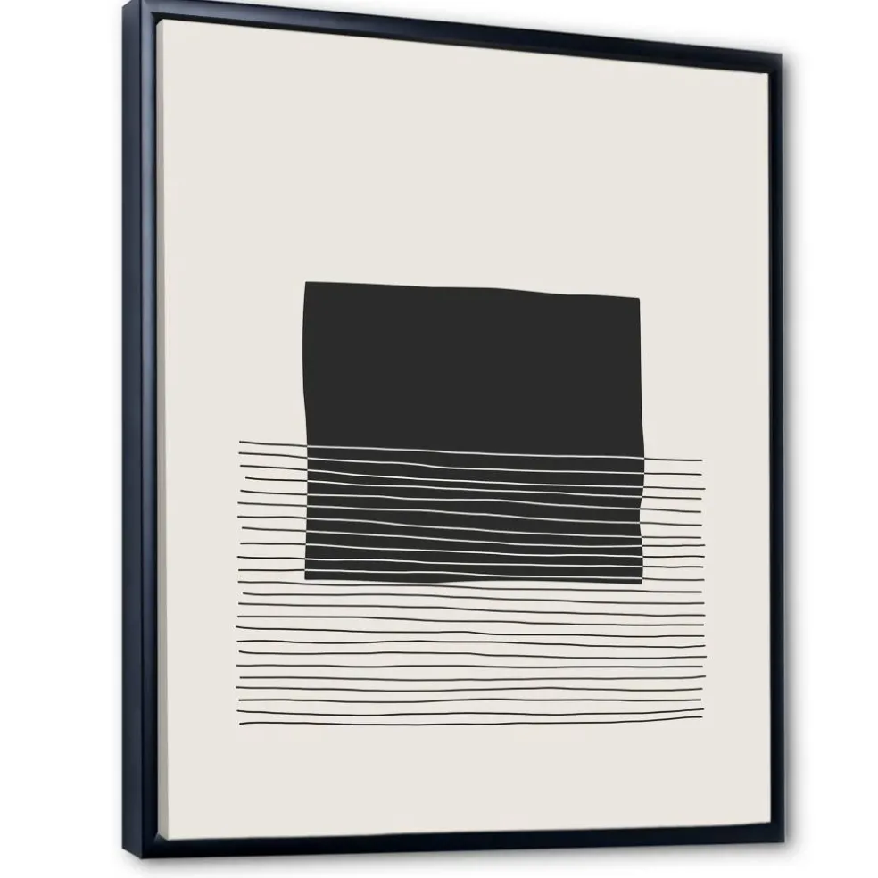 Designart - Minimal Geometric Lines And Squares VIII - Modern Canvas Wall Art Print in Black Frame