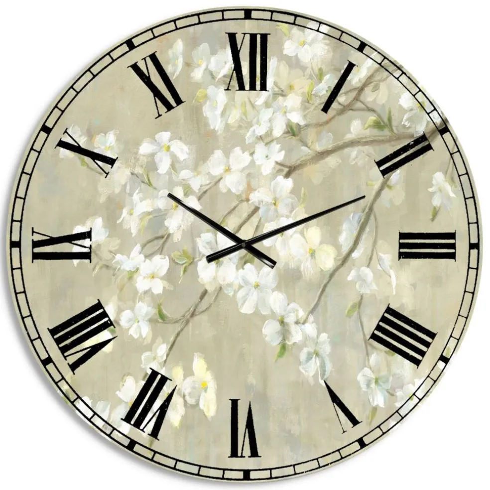 Designart Neutral Dogwood In Spring Farmhouse Wall Clock