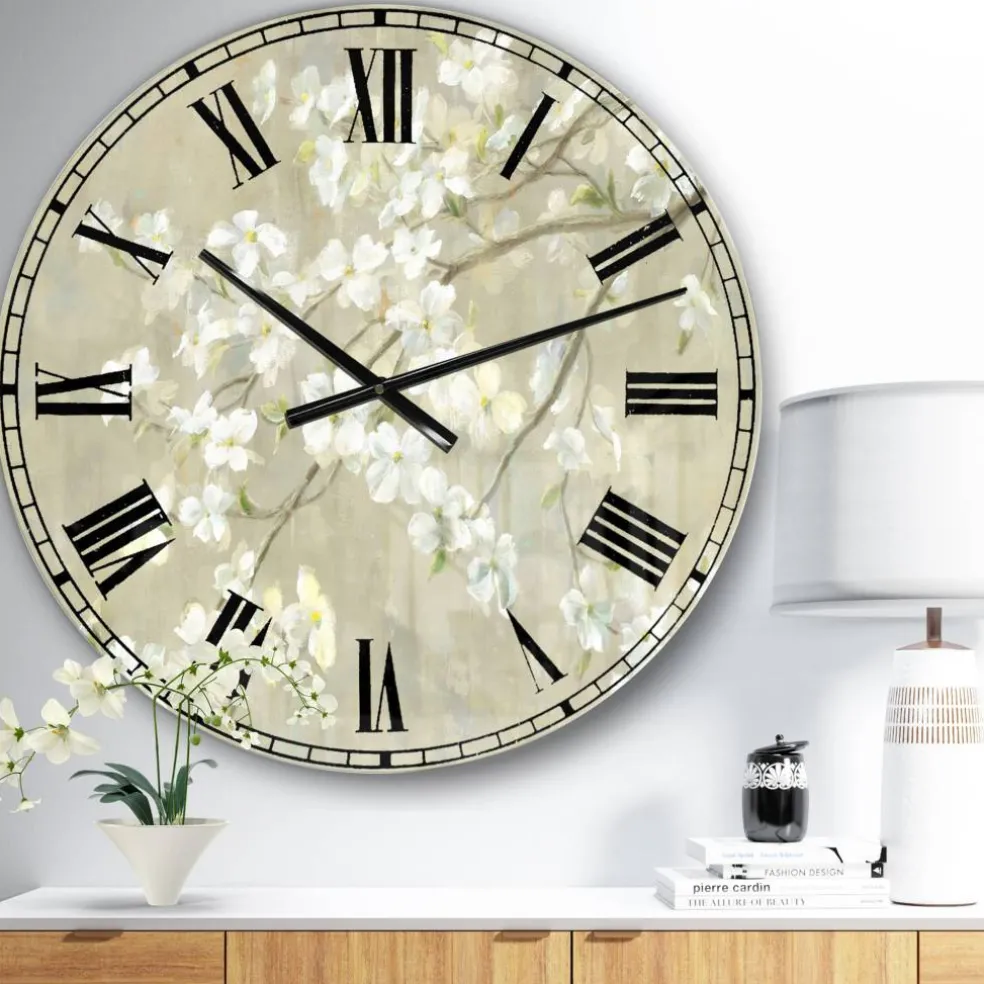 Designart Neutral Dogwood In Spring Farmhouse Wall Clock