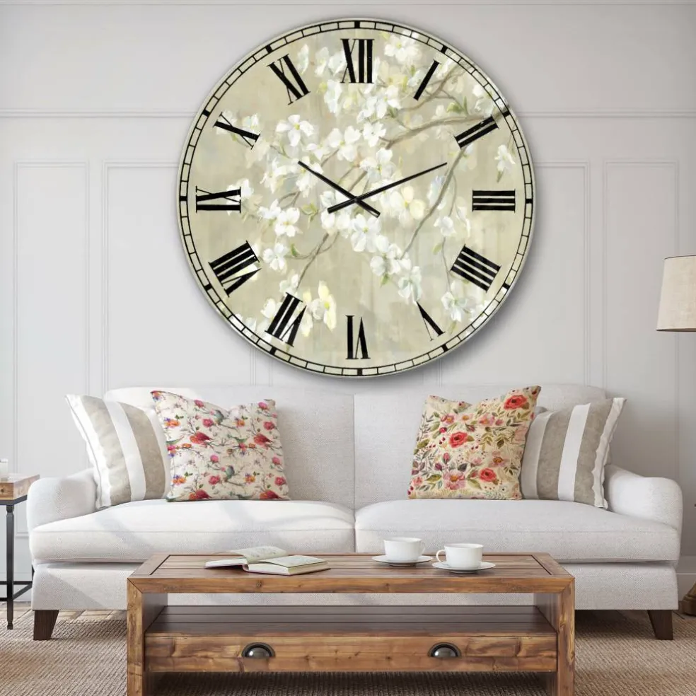 Designart Neutral Dogwood In Spring Farmhouse Wall Clock