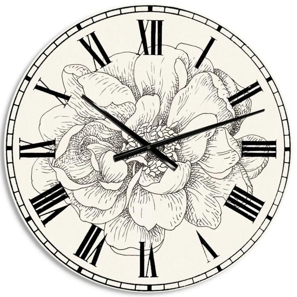 Designart 'Pen And Ink Florals Iv Farmhouse Wall Clock