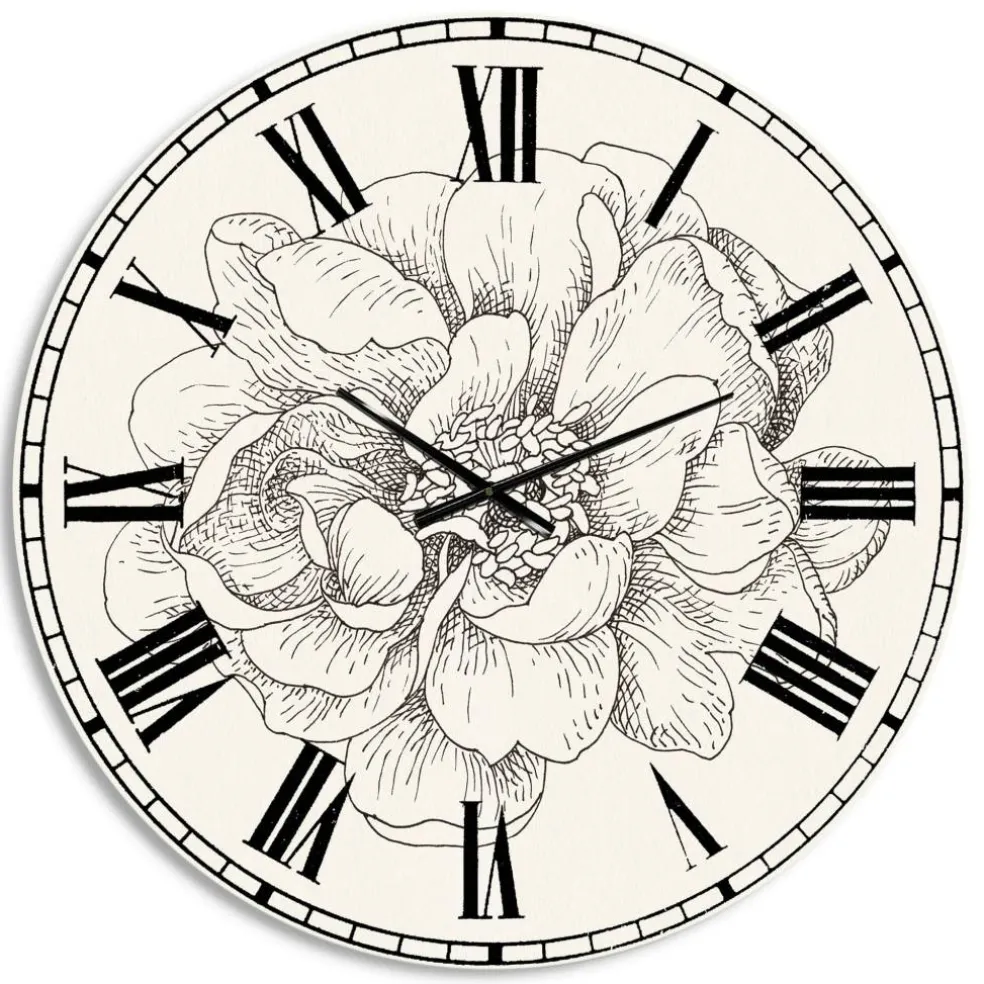 Designart 'Pen And Ink Florals Iv Farmhouse Wall Clock