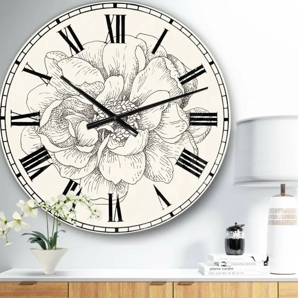 Designart 'Pen And Ink Florals Iv Farmhouse Wall Clock