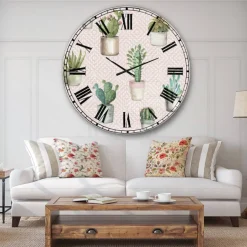 Designart 'Potted Cactus On Pink Geometrical Pattern Traditional Wall Clock