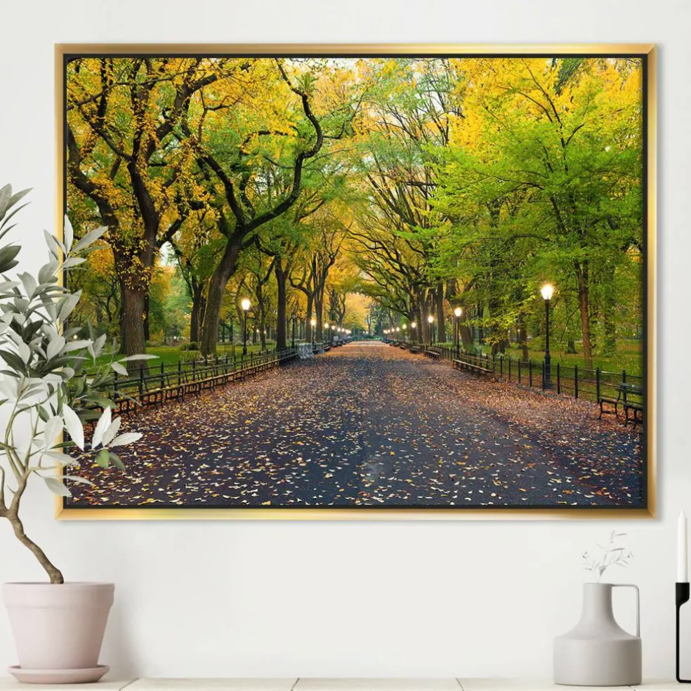 Designart - The Mall Area in Central Park - Large Landscape Framed Canvas Art