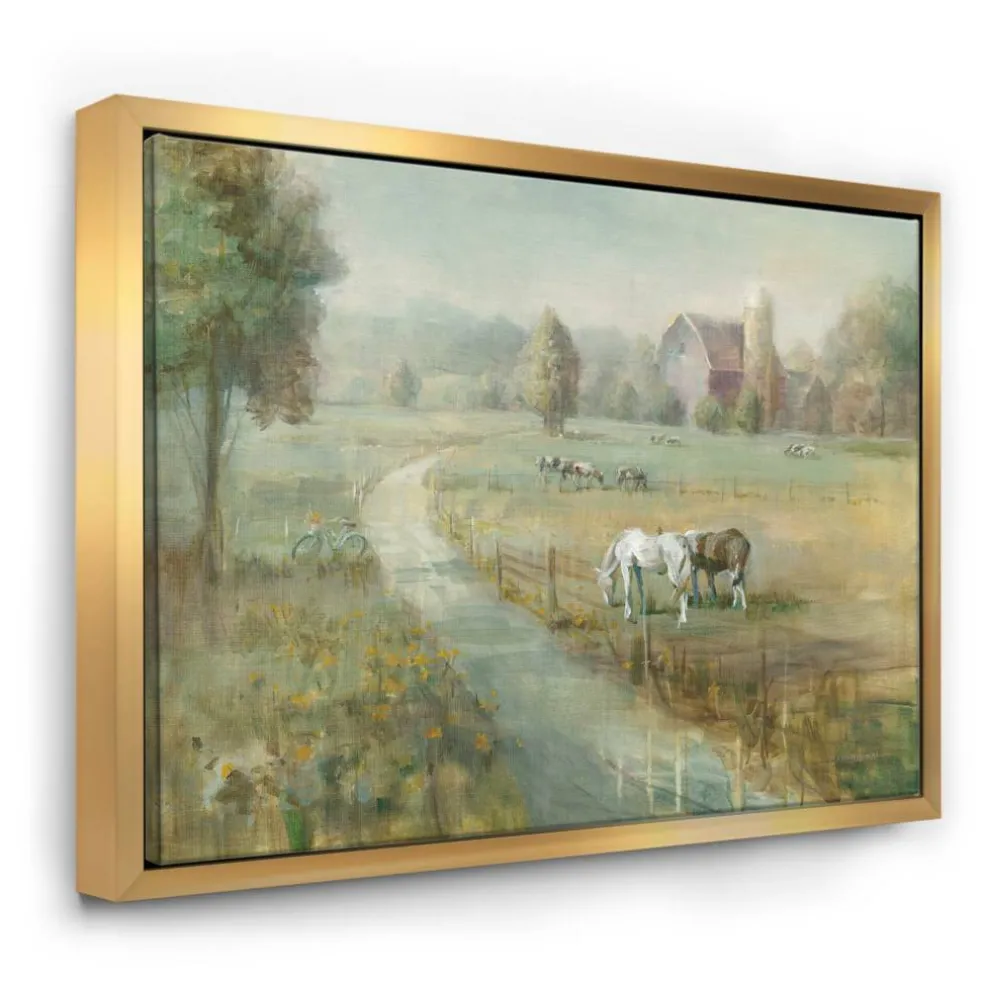 Designart - Tranquil Country Field - Farmhouse Canvas in Gold Frame