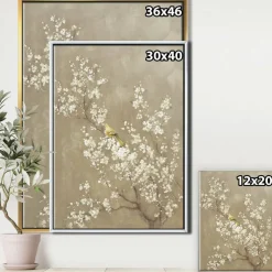 Designart - White Cherry Blossom III - Farmhouse Canvas in Gold Frame