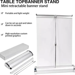 Desktop Mini Retractable Roll Up Banner Stand 8.5"x11" / A4 Table Top