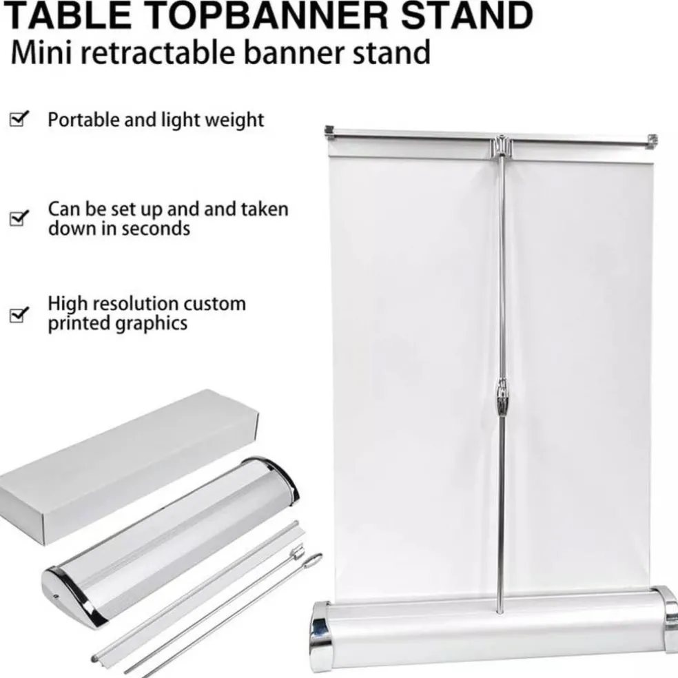 Desktop Mini Retractable Roll Up Banner Stand 8.5"x11" / A4 Table Top