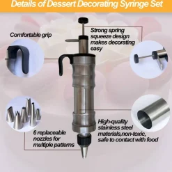 Dessert Decorating Piping Syringe Set Cake Decorating Tool Cookie Gun Press 11.2"W x 3.35"H