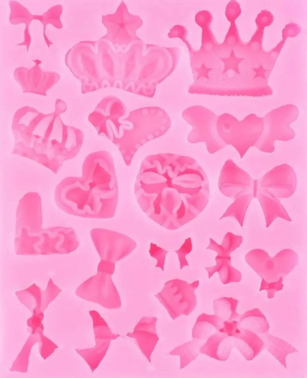Detailed Crown and Bow-Shaped Silicone Mold for Homemade Sweets