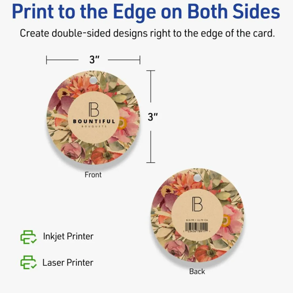 3" Diameter Round, Kraft Brown Printable Tags