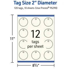 2" Diameter Round, Matte Ivory Printable Tags