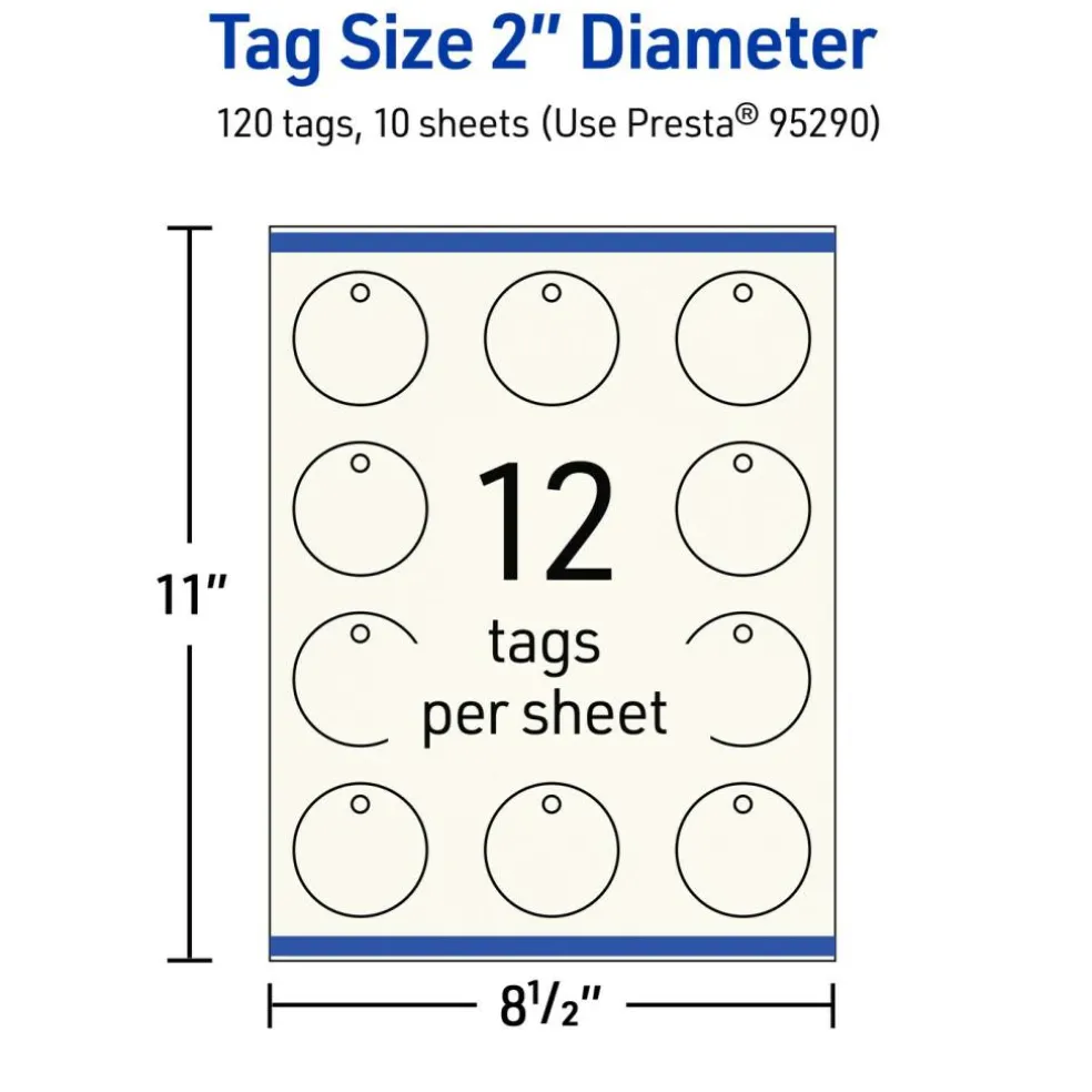 2" Diameter Round, Matte Ivory Printable Tags
