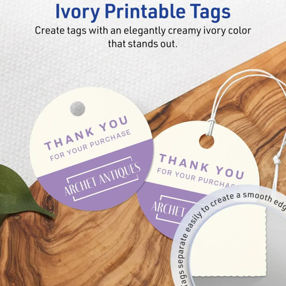 2" Diameter Round, Matte Ivory Printable Tags