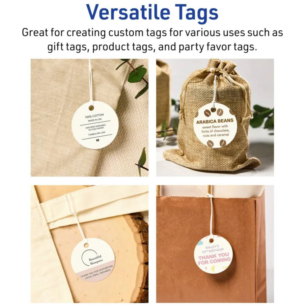 2" Diameter Round, Matte Ivory Printable Tags