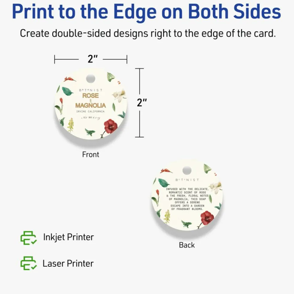 2" Diameter Round, Matte Ivory Printable Tags
