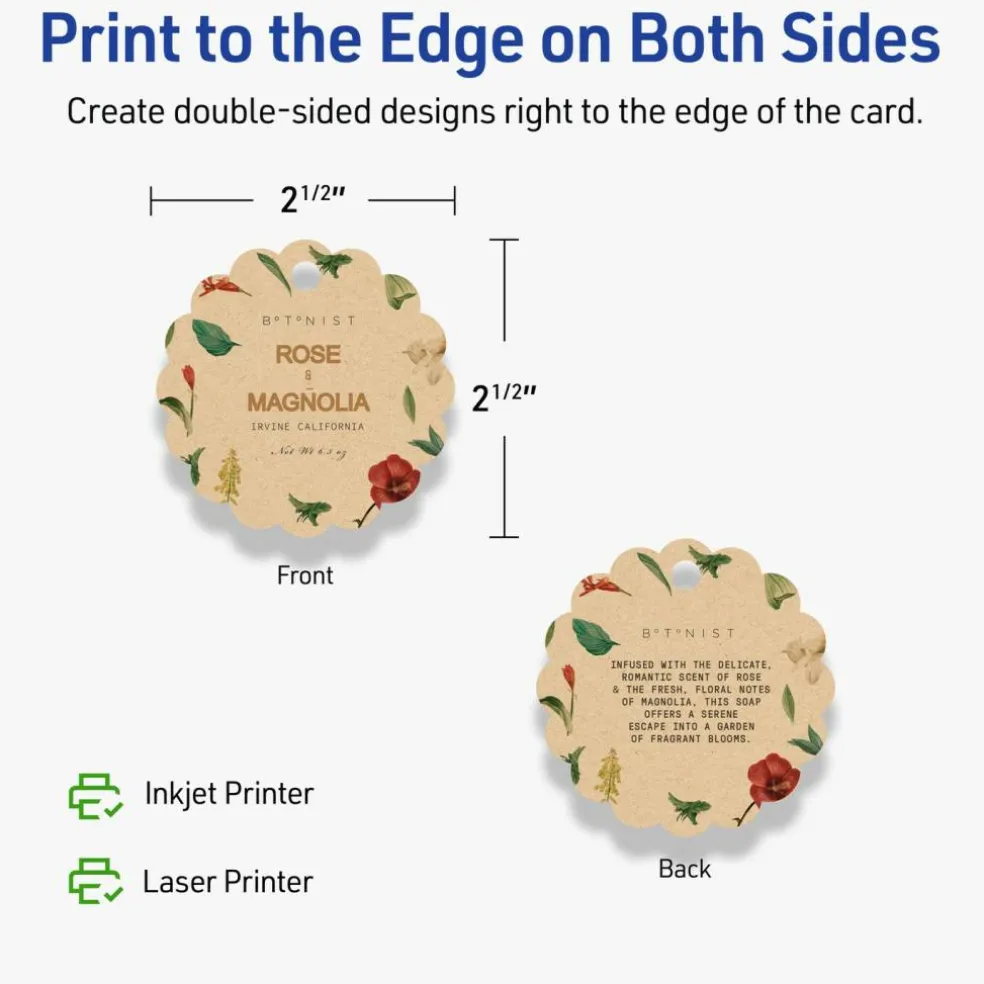 2-1/2" Diameter Round Scalloped Edge, Kraft Brown Printable Tags