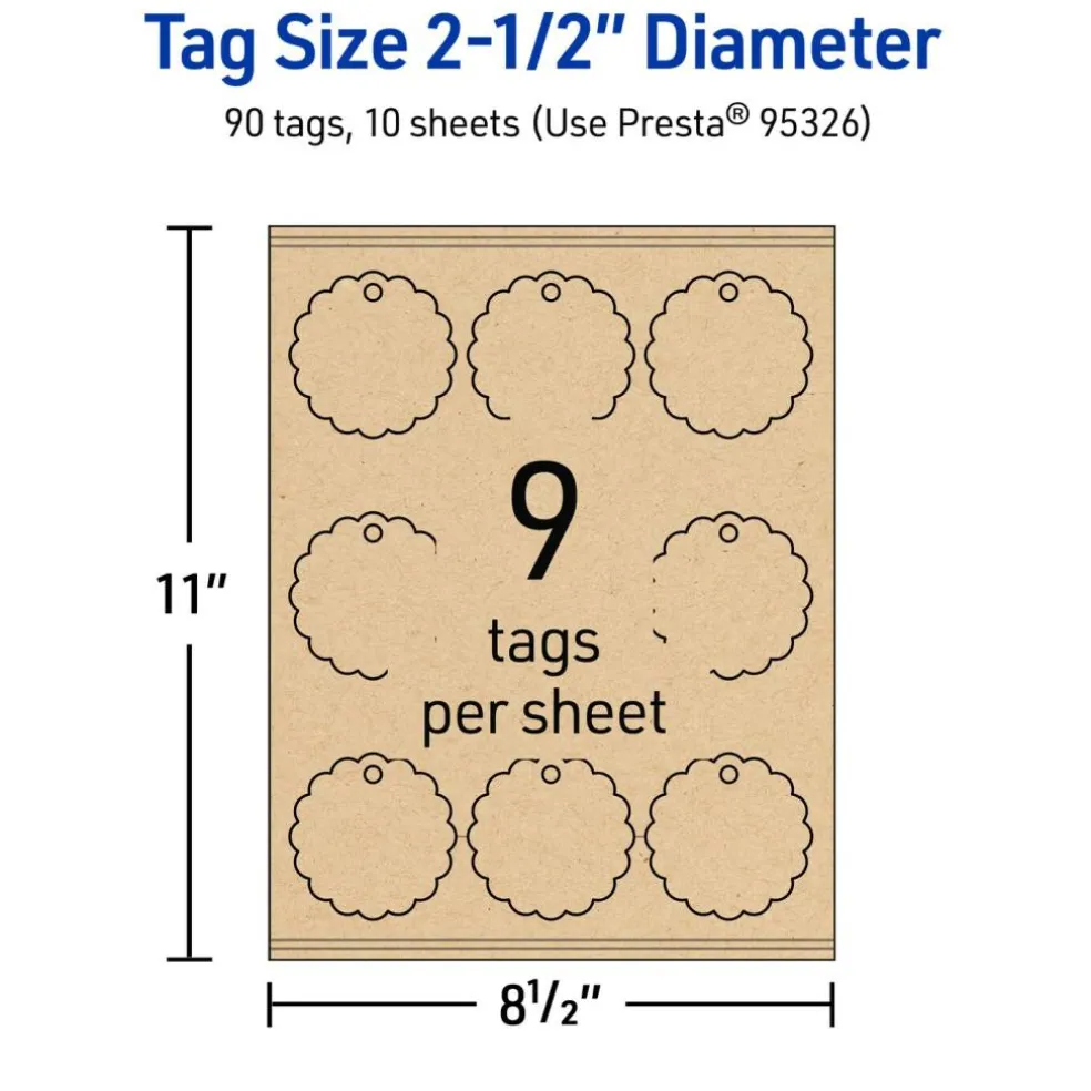 2-1/2" Diameter Round Scalloped Edge, Kraft Brown Printable Tags