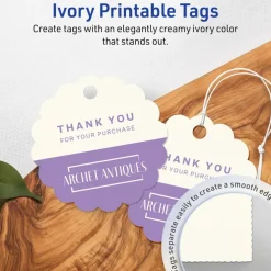 2-1/2" Diameter Round Scalloped Edge, Matte Ivory Printable Tags
