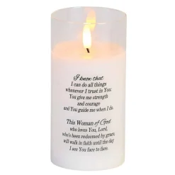 Dicksons DPGC-06-100WH Woman Of God I Know That I Can Do All Things White 6 x 3 Glass Encouraging Flameless LED Candle