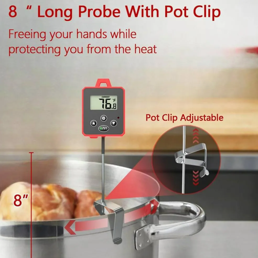Digital Candy & Cooking Thermometer – 8" Probe, LCD Backlight, Alarm, ℃/℉, Instant Read with Pot Clip