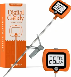 Digital Candy Thermometer – 10" Stainless Steel Probe, Pot Clip, Instant-Read for Cooking & Baking