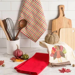 DII® Assorted Fall Turkey Embroidered Dishtowel Set