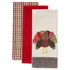 DII® Assorted Fall Turkey Embroidered Dishtowel Set