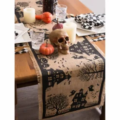 DIIĀ® 74" Haunted House Burlap Table Runner