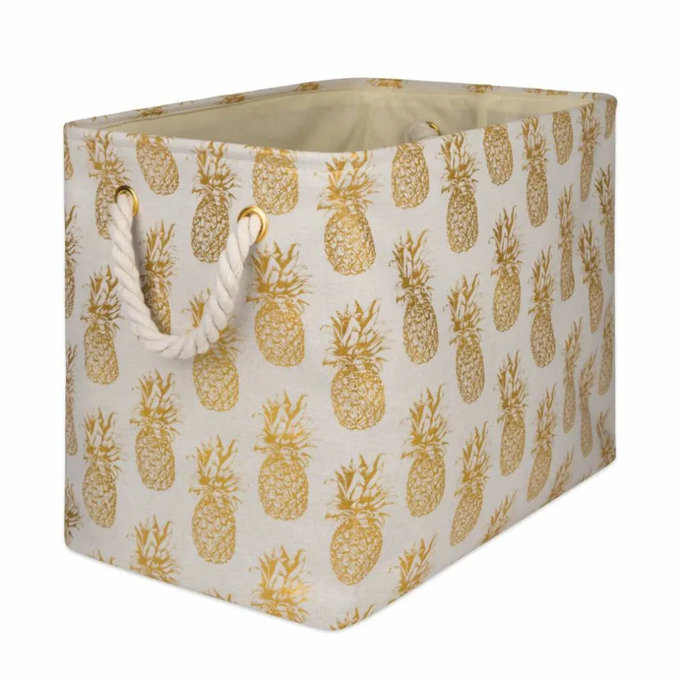 DII® Medium Rectangle Gold Pineapple Polyester Bin