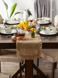 DII® Natural Ruffle Trim Jute Table Runner, 14x108 inch