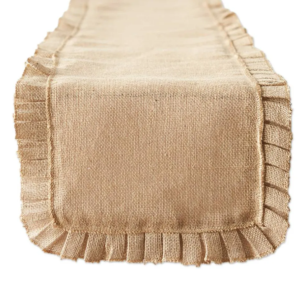 DII® Natural Ruffle Trim Jute Table Runner, 14x108 inch
