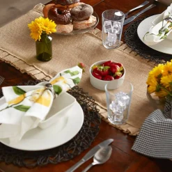 DII® Natural Ruffle Trim Jute Table Runner, 14x108 inch