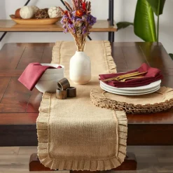 DII® Natural Ruffle Trim Jute Table Runner, 14x108 inch