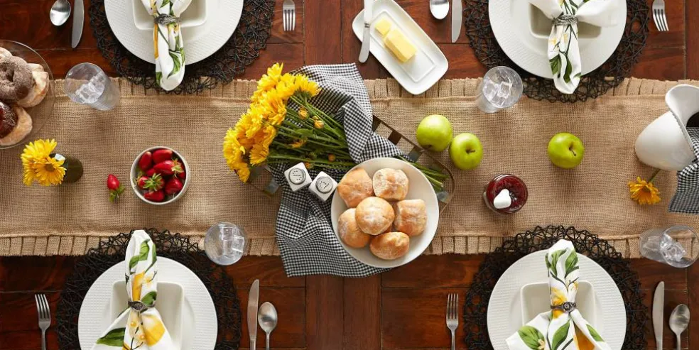 DII® Natural Ruffle Trim Jute Table Runner, 14x108 inch