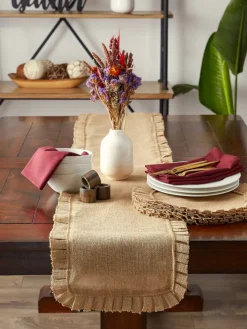 DII® Natural Ruffle Trim Jute Table Runner, 14x108 inch