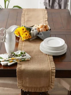 DII® Natural Ruffle Trim Jute Table Runner, 14x108 inch