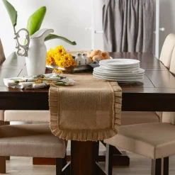 DII® Natural Ruffle Trim Jute Table Runner, 14x72 inch