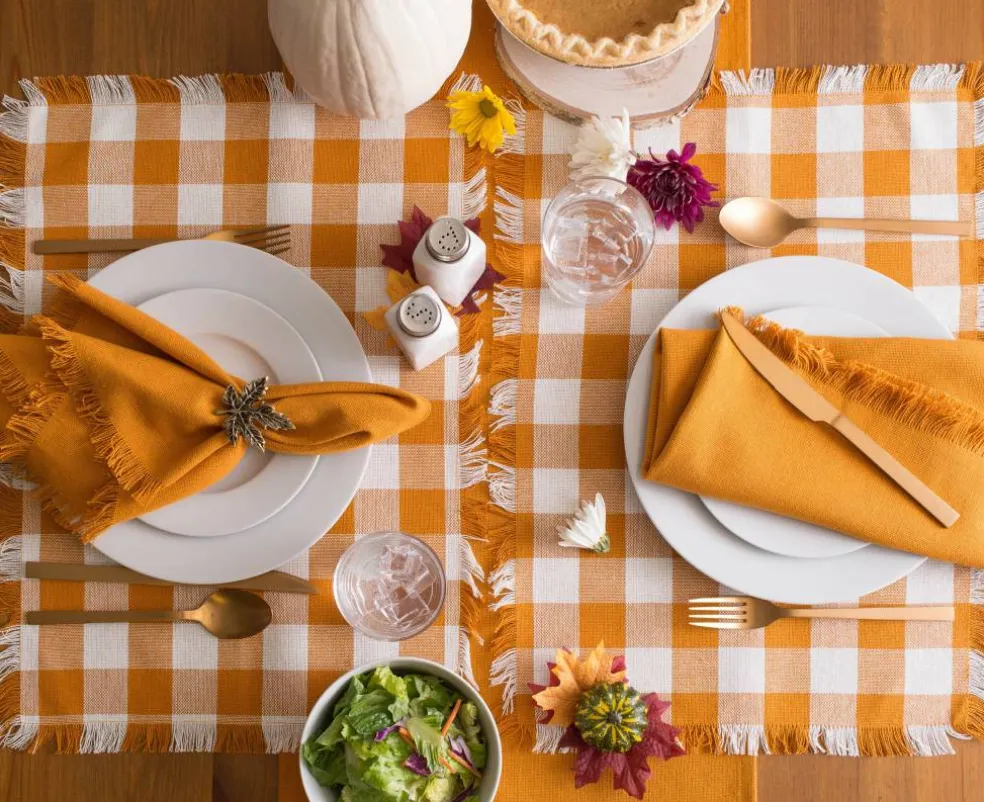 DII® Pumpkin Spice Heavyweight Check Fringed Placemat Set