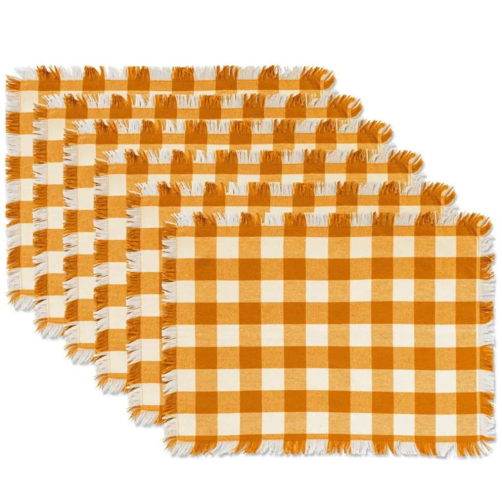 DII® Pumpkin Spice Heavyweight Check Fringed Placemat Set