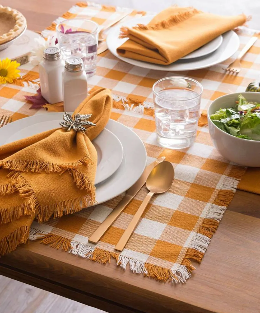 DII® Pumpkin Spice Heavyweight Check Fringed Placemat Set
