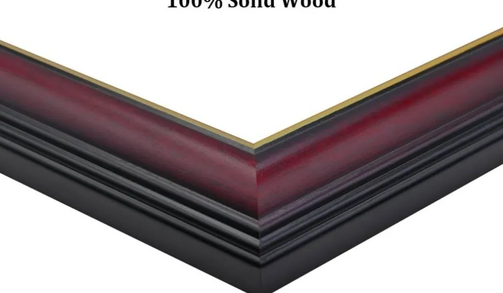 Diploma Frames 8.5x11 with Mat – Set of 2 Solid Wood Certificate Frames with Plexiglass, Cherry Red with Gold Edge, 11x14 Without Mat, Wall & Tabletop Display