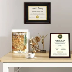 Diploma Frames 8.5x11 with Mat – Set of 2 Solid Wood Certificate Frames with Plexiglass, Cherry Red with Gold Edge, 11x14 Without Mat, Wall & Tabletop Display