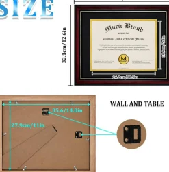 Diploma Frames 8.5x11 with Mat – Set of 2 Solid Wood Certificate Frames with Plexiglass, Cherry Red with Gold Edge, 11x14 Without Mat, Wall & Tabletop Display