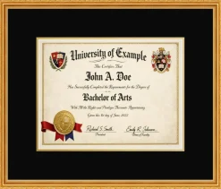 Diploma Frame x 10 College Diploma (Traditional) - Graduation Museum Gold Hardwood With Black Mat